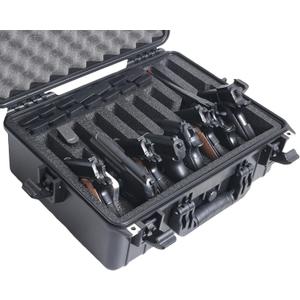 8 Pistol Waterproof Case. 6 Semi-Autos + 2 Wheel Guns. Heavy Duty, Airtight, Padlockable. Pre-Cut Foam for Wide Variety of Firearms. Also fits 24 Mags.