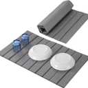 Oxydrily Large Stone Drying Mat for Kitchen Counter, Ultra Absorbent Diatomaceous Earth Mat with PU Leather Cover Fast Drying Collapsible, Dish Mats for Dishes Buttles Cups Countertop Gray 23.6"x15.3"