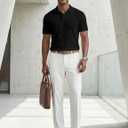 JMIERR Mens Casual Polo Shirt Summer Short Sleeve Vacation Button Beach Knit Stretchy Golf Shirts (Black, XL)