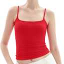 PUMIEY Women's Square Neck Tank Top Adjustable Spaghetti Straps Sleeveless Basic Tops Sharp Collection (Ruby)