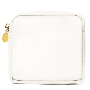 Small Makeup Travel Pouch, Beige Toiletry Organizer, Nylon Cosmetic Preppy Zipper Bag for Brides