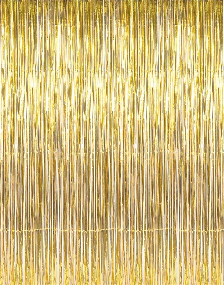 GOER 3.2 ft x 9.8 ft Metallic Tinsel Foil Fringe Curtains Party Photo Backdrop Party Streamers for Birthday,Graduation,New Year Eve Decorations Wedding Decor (1 Pack, Gold)