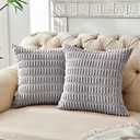 FY FIBER HOUSE Pack of 2 Striped Corduroy Throw Pillow Cover Decorative Couch Pillow Covers for Bed Sofa Living Room 20"×20" Grey