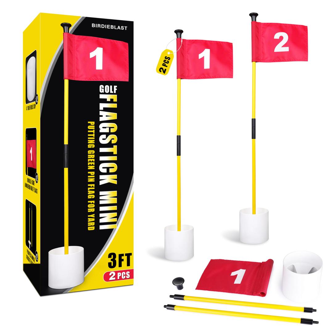 BIRDIEBLAST 2 or 4 Set 3Ft Golf Flagstick Mini Putting Green Pin Flag for Yard, with Hole Cup Set, Double-Side Numbered Golf Flags for Portable Practice