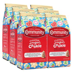 Community Coffee Grandma's Sugar Cookie Ground Coffee, Limited Edition Holiday Flavor, Natural Ingredients, 11 Ounce (Pack of 6)