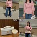 ZESICA Women's 2026 Fall Babydoll Peplum Tops V Neck Puff 3/4 Length Sleeve Shirts Dressy Casual Blouses (Pink, S)