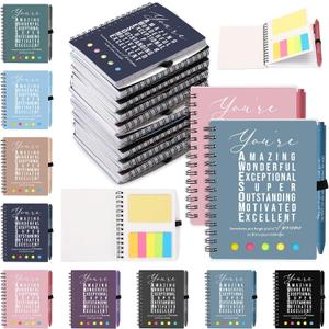 Jetec 25 Sets End of Year Teacher Appreciation Gift Employee Coworker Motivational Spiral Notebooks with Sticky Notes Pens Thank You Gifts for CNA Week Graduation(Soft Color,You are)