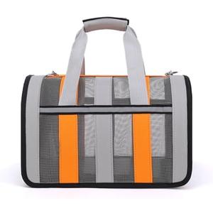 Airline Approved Soft Sided Cat Carrier and Small Dog Crate up to 15lbs - Lightweight Cats Bag Carrier for Pets with Litter Pocket for Kittens and Puppies (Gray and Orange, Medium)