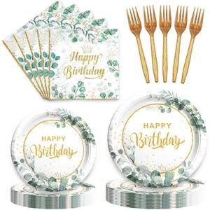 Sage Green Birthday Supplies Tableware Set, Sage Green Decorations with Disposable Happy Birthday Paper Plates Napkins for Greenery Leafy Birthday Party Sage Green Birthday Supplies Tableware Set, Sage Green Decorations with Disposable Happy Birthday Paper Plates Napkins for Greenery Leafy Birthday Party