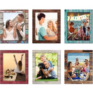 Tatuo 6 Pack 4x6 Magnetic Picture Frames for Refrigerator, Fridge Magnetic Photo Frames Rustic Vintage Farmhouse Wood Pattern Picture Frame Magnets for Locker Home School Classroom Office