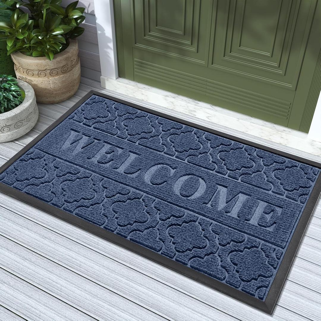 Yimobra Welcome Mat Outdoor Indoor, 36x24 All-Season Waterproof Front Door Mat, All-Weather Heavy Duty Doormat, Low Profile Porch Patio Entrance Mat, Non Slip Outside Mat, Blue (36x24 Inch)