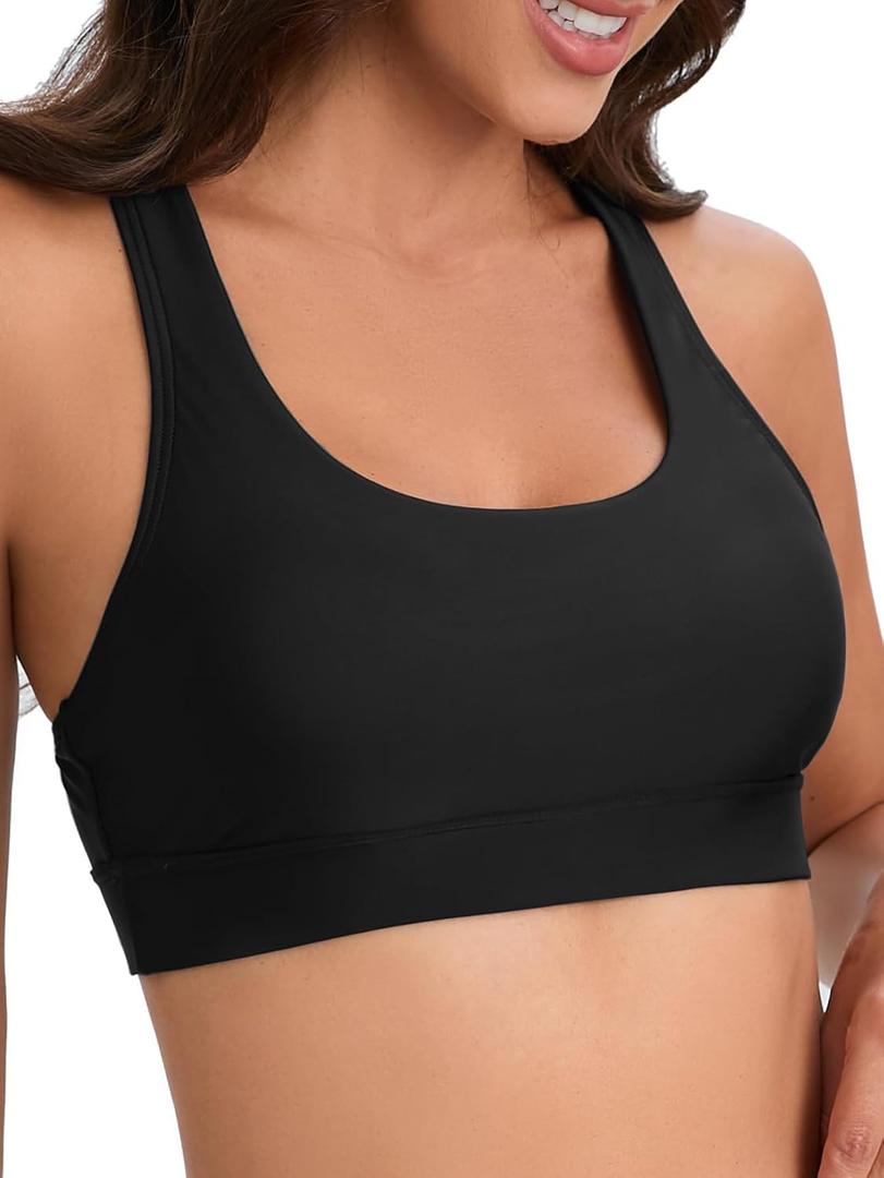 Women Racerback Sports Swim Bra High Neck Bikini Tops Black Workout Bathing Suit Padded Tops Only (Small) Women Racerback Sports Swim Bra High Neck Bikini Tops Black Workout Bathing Suit Padded Tops Only (Small)