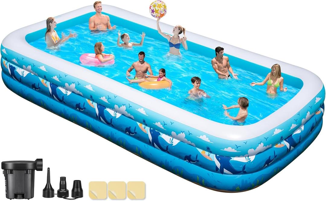 Extra Large Inflatable Pool for Family, 158"x74"x22" Full-Sized Blow Up Pool for Adults, Oversized Thickened Inflatable Swimming Pools with Pump & Repair Patch for Backyard Water Party