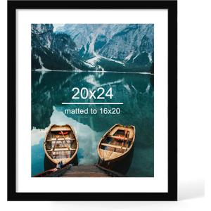 Hongkee 20x24 Picture Frame, Black Wood Style, Wall Mounting | Display Posters 16 x 20 with Mat or 20 x 24 without Mat, 1 Pack for Photos, Artwork; Fits Home, Office & Gallery Wall Decor