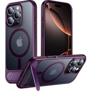 Temdan Magnetic Compatible with iPhone 16 Pro Max Case, [Built-in Invisible Kickstand][Compatible with MagSafe] [Military Grade Shockproof] Slim Translucent Matte Phone Case for iPhone 16 Pro Max 6.9" (Purple)