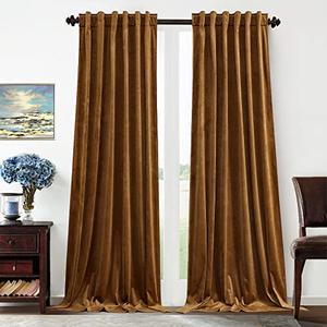 Benedeco Gold Brown Velvet Curtains for Bedroom Window with Back Tab, Super Soft Vintage Luxury Heavy Drapes, Room Darkening Thermal Insulated Curtain for Living Room, W52 by L120 inches, 2 Panels