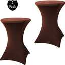 2 Pack 32x43 Inch Brown Cocktail Tablecloth Spandex Round Fitted Table Cover for Wedding Banquet Event Party, 2PC 32" x 43"