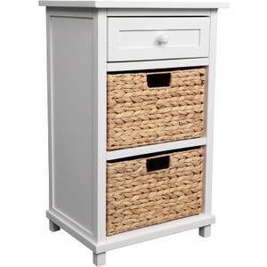 happimess Malibu 26" Acacia Wood Storage Nightstand with Drawer, White, 16.14" W x 12.01" D x 25.98" H