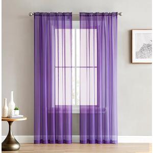 Empire Home Charli Solid Sheer Voile Window Curtain Panels Set of 2 (51x62, Purple)