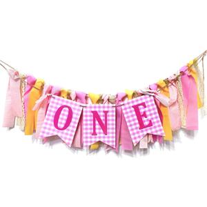 One Highchair Banner - 1st Birthday Decorations, First Bday Girl Pink Happy Birthday Banner Party Decorations for First Birthday, Best Princess Photo Props for Baby Girl