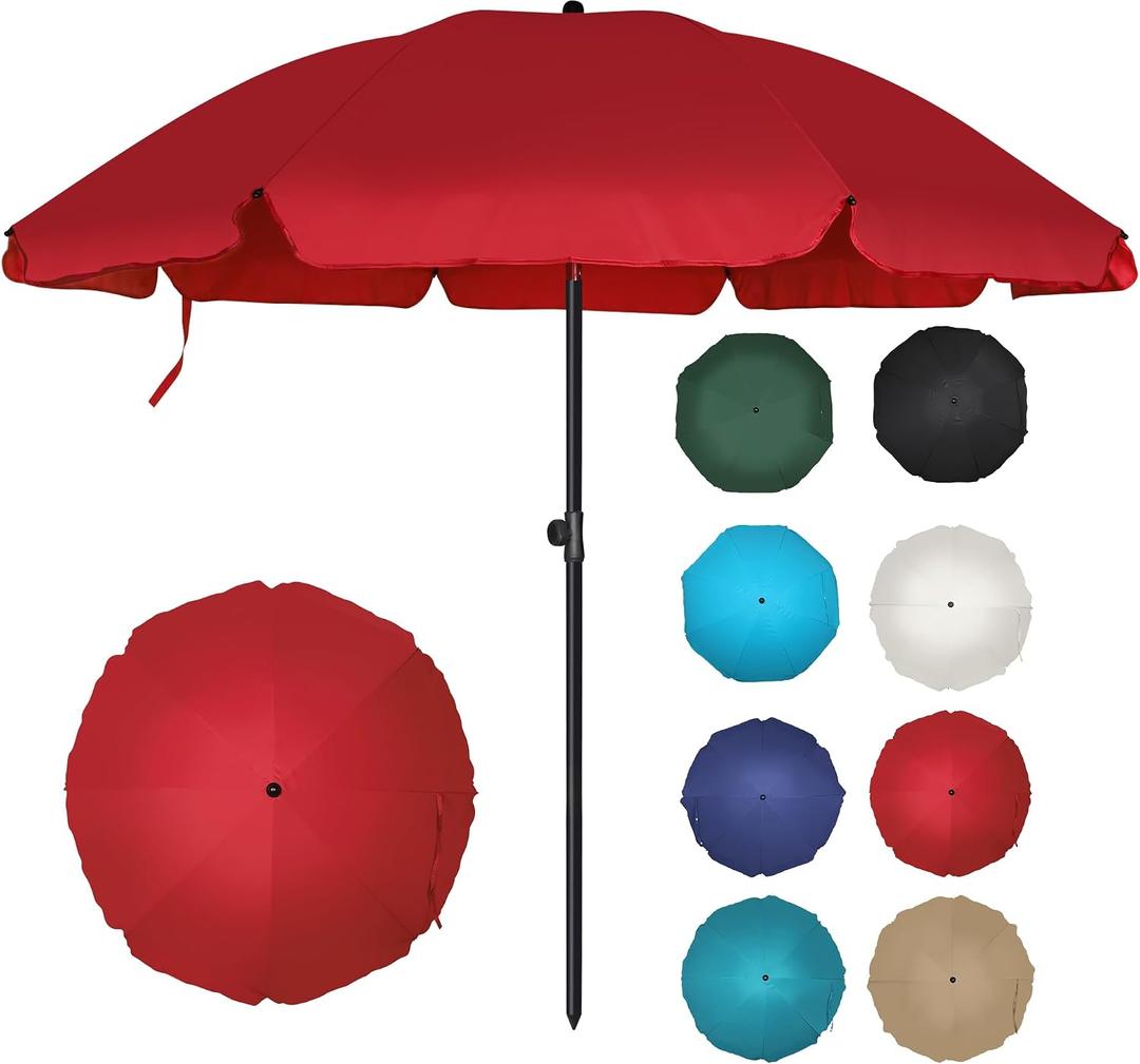 6.5ft Patio Umbrella with Push Button Tilt & Height Adjustable, UV50+ Sun Protection with Sturdy Fiberglass Ribs & Iron Pole, Market Umbrella for Outdoor Table Garden Backyard Beach