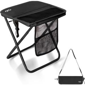 CAMDOOR Portable Collapsible Stool, 16″Folding Stool with 3 Side Pockets and Shoulder Strap, Extra Large Camping Chair Supports 400 lbs, Ultralight Portable Seat for Outdoor, Hiking, Fishing