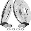 MOTOREVO Front Geomet Coated Brake Rotors Kit for Civic 2012-2015 Si, 300mm High-Carbon Alloy Drilled & Slotted Vented Automotive Replacement Brake Discs & Ceramic Brake Pads 2012 2013 2014 2015