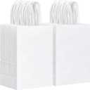 OUTUXED 150pcs White Paper Bags with Handles, 5.25x3.2x8 Inches Small Gift Bags Bulk for Shopping, Birthday, Wedding, Merchandise and Business Party