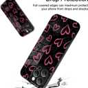 Soft Case for iPhone 16 Pro Case, Slim Cute Love Heart Pattern | Glossy Plating Flexible Camera Protection Back Cover for Girls Women, Black (Pink Heart)
