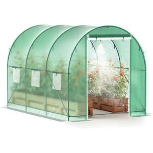 Greenhouse, 10x7x7 Upgraded Walk-in Greenhouse with Spraying System, Heavy Duty Tunnel Green House with 6 Ventilated Mesh Windows & Zippered Roll-up Door, Large Plant Garden Hot House Outdoor