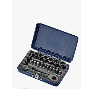 LABEARLow Profile 120Tooth Reversible Ratchet wrench socket set, Nonslip socket, for Rounded/Standard bolt, 31pcs Low Profile Socket Set