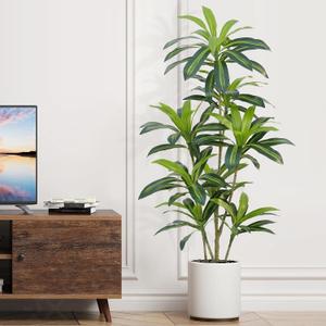Dracaena Plant Artificial Tree 5Ft Tall Fake Tropical Floor Plants Potted (Real Touch) Artificial Silk Tree Leaf Faux Trees Black Tall Planter for Home Office Living Room Indoor Outdoor Decor