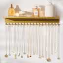 Necklace Holder Wall Hanging Organizer: Wall Mounted Jewelry Shelf with 56 Hooks and Tray, Display Hanger for Kids, Girls and Women, Gold & Metal