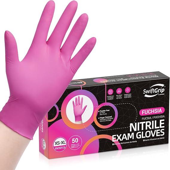 SwiftGrip Powder-Free Nitrile Gloves, 3-mil, Disposable Nitrile Gloves, Latex-Free, Powder-Free - Pink/Fuchsia S