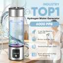 Hydrogen Water Bottle Generator, Up to 6000 PPB SPE-PEM, 460ml Borosilicate Glass, LED Display, USB Rechargeable, Leak-Proof, Portable with Inhalation Tube for Home, Gym & Travel