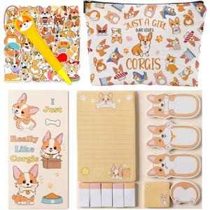 School Supplies for Girls, Cute Corgi Stationery Set with Pencil Case, Pens & Sticky Notes Set, Corgi Gifts Party Favor for Girls Stationery School Office Supplies (Corgi)