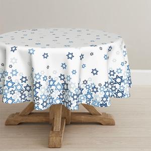 Horaldaily Hanukkah Tablecloth 7070 Inch Round, Jewish Chanukah White Table Cloth, Star Pattern, Decorative Table Cover for Party Picnic Dinner Decor