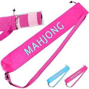 34 Inch Long Mahjong Mat Bag Cute Double Strapped Canvas Drawstring Mahjong Holder Lightweight Outdoor Carrying Bag for Board Games Travel Storage-Mat Not Include, Pink