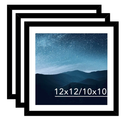 12x12 Picture Frame Set of 3 Black with 10x10 Mat for 30 x 30cm Diamond Art Painting, Display Photo 12 x 12 Without Mat, Wall Hanging Large Frame with Plexiglass, 3 Pack