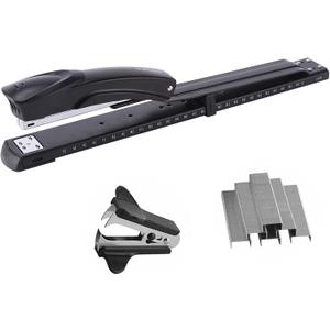 Long Reach Stapler,with 2000 Staples & Stapler Remover Full Strip20-25 Sheet Capacity,with Built-in Ruler and Adjustable Locking Paper Guide, Black