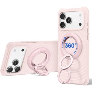 SYNCWIRE for MagSafe Ring Phone Holder, 360 Rotation Magnetic Cell Phone Grip Dual-Sided Magnets Phone Ring Kickstand Compatible with iPhone 17 16 15 14 13 12 Pro Max MagSafe, Android, Samsung etc. (Light Pink)