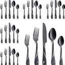 Black Silverware Set for 6, 30-Piece Stainless Steel Flatware Set, Shiny Black Metal Cutlery Set, Include Fork, Knife and Spoon Set, Dishwasher Safe