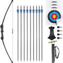45" Youth Bow and Arrows Set for Kids 8-12 Teens Recurve Archery Beginner Gift Longbow Kit, Outdoor Hunting Play Gift, 9 Arrows, 4 Target Face for Backyard Game Age 12-14 14-16 (Black)