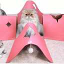 35.4" Large Interactive Felt Cat Activity Play Mat Ripple Style Hide & Seek Tunnel with Hanging Ball, Foldable Snuffle Mat for Indoor Cats, Kittens, Rabbits, Small Pets, Pink