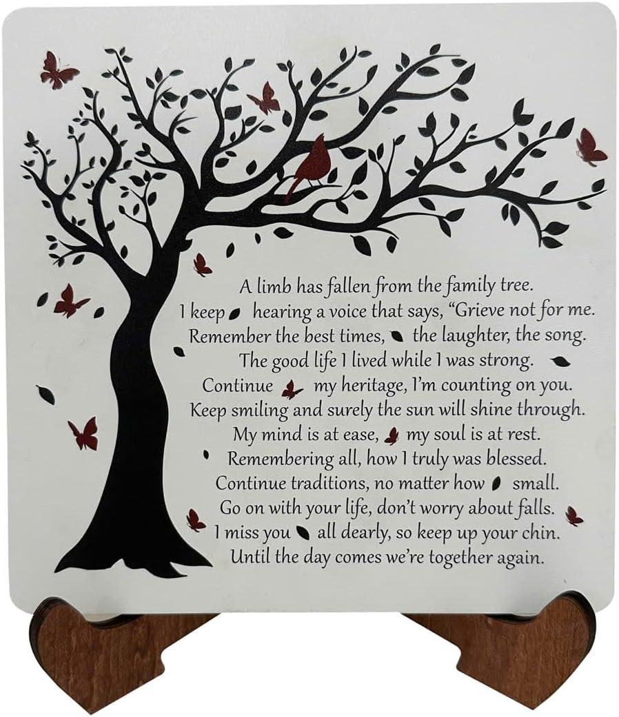 Wooden Sympathy Plaque with Stand  A Limb Has Fallen from The Family Tree Memorial Sign  Bereavement Condolence Gifts for Loss of Loved One  Tabletop Remembrance Decor