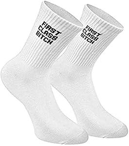 Ryshman Womens Christmas Novelty Crew Tube Socks with Funny Sayings Fuck Off（White 6-11）