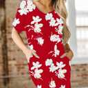 Camisunny V Neck Tunic Dresses for Women with Pockets Short Sleeve T Shirt Dress Knee Length Loose Fitting Size S (S)