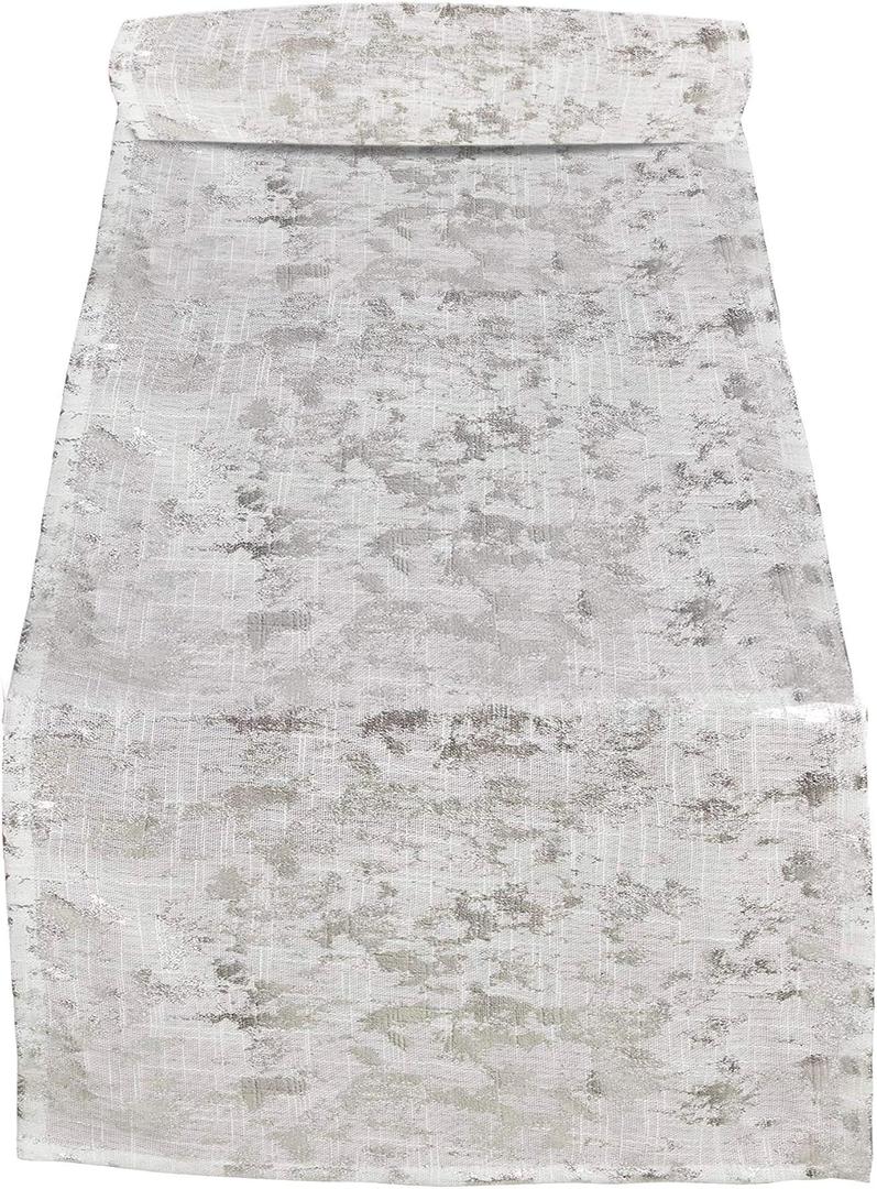 SARO LIFESTYLE Bottega Collection Foil Print Design Table Runner, 15" x 108", Silver