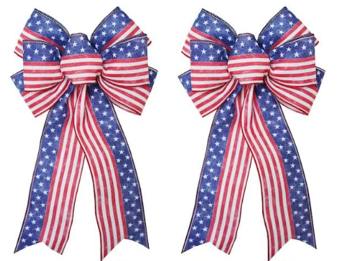 Patriotic Bow for 4th July Decorations, Patriotic Wreath Bow, Patriotic Party Supplies, Memorial Day Red White and Blue Star Bow, 2 Pcs (8x12.5 inches) (White)