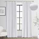 Joywell Linen 100% Blackout Curtains 84 Inches Length Long, Rod Pocket/Back Tab/Hook Belt/Clip Rings, Thermal Insulated Drapes Boho for Teen Girls Bedroom Living Room (2 Panels,52 x 84, White)